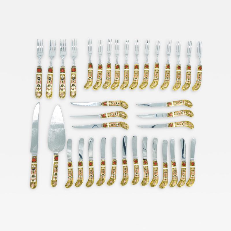 Royal Crown Derby Hand Painted Gilt Porcelain Flatware 30 Pieces