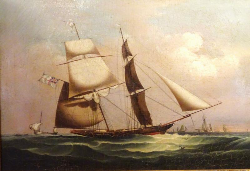 Royal Navy Gun Brig Oil Painting on Canvas Early 19th Century