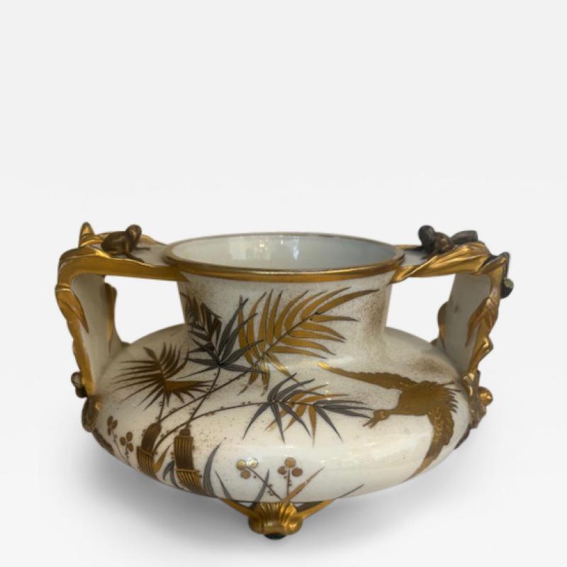 Royal Wocester porcelain vase centerpiece with floral and frog design