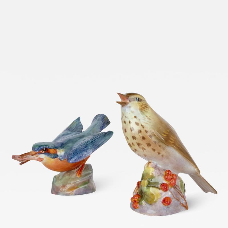 Royal Worcester Two Royal Worcester porcelain bird models of a kingfisher and a thrush