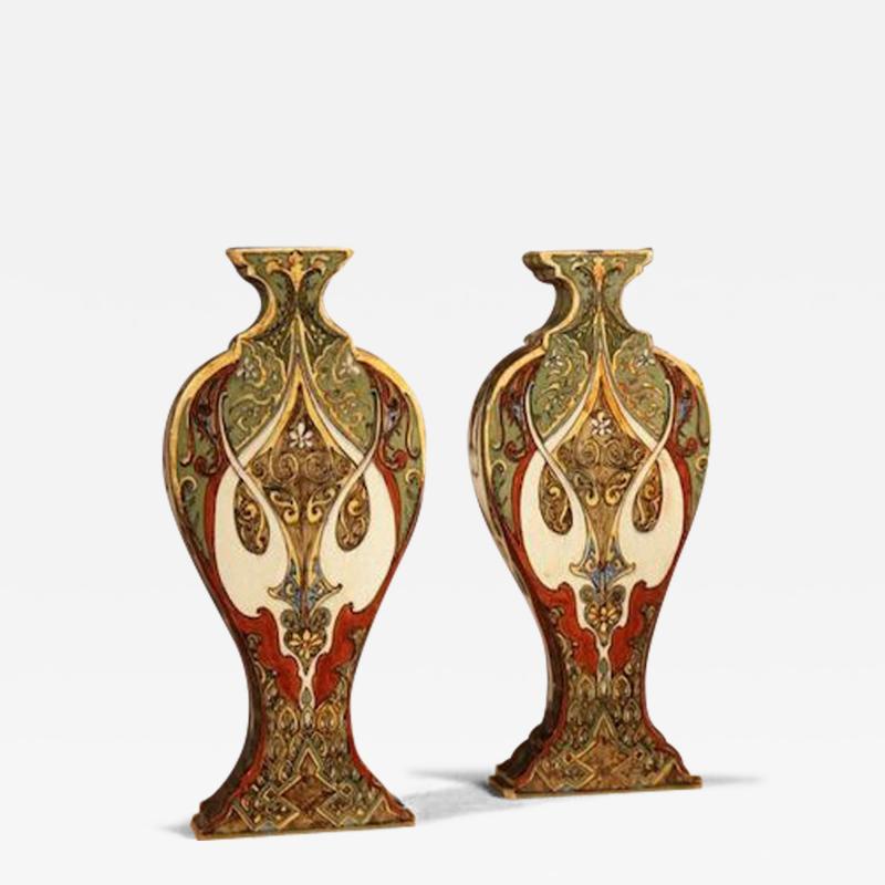 Rozenburg Plateel Ceramic Beautiful Pair Of Art Nouveau Mantelpiece Vases 1895