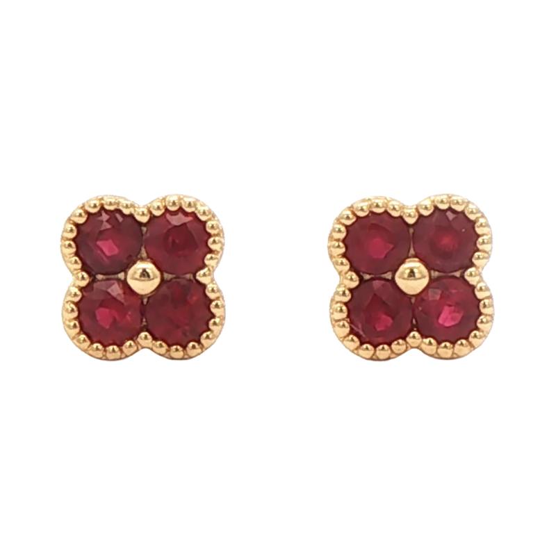 Ruby Clover Yellow Gold Stud Earrings