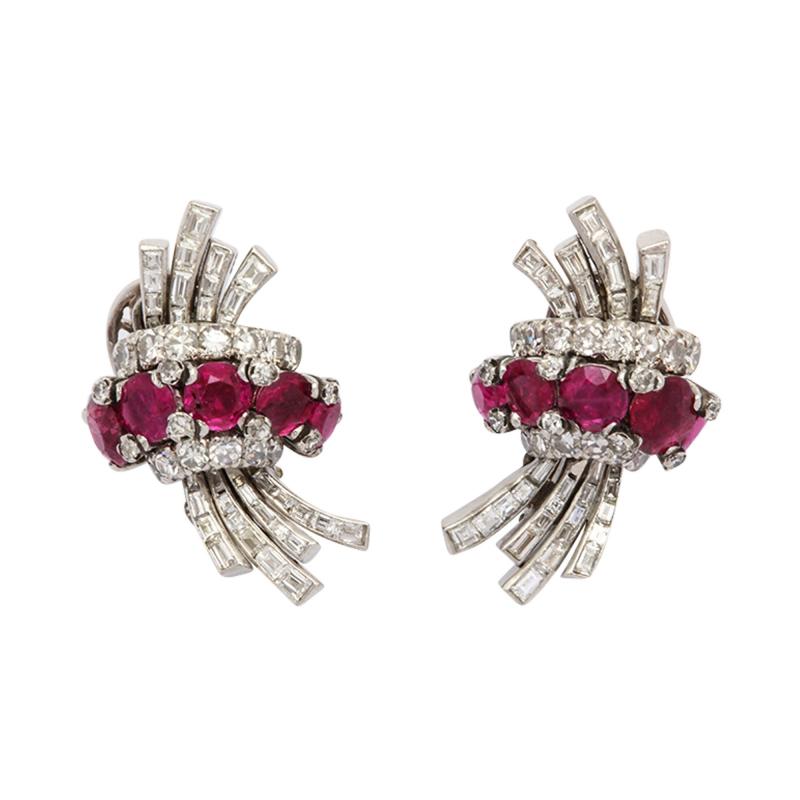 Ruby Diamond Earrings in Platinum