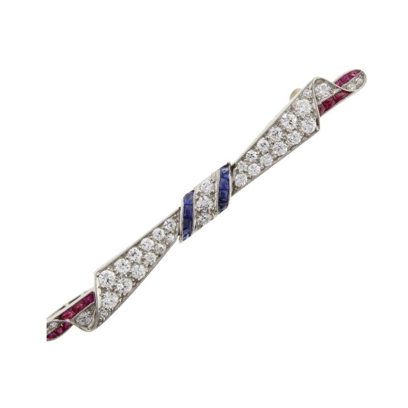 Ruby Sapphire and Diamond Bow Pin