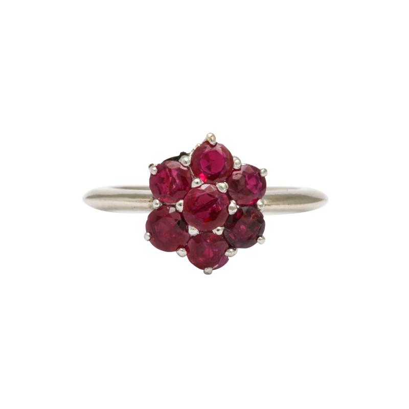 Ruby White Gold and Platinum Flower Ring