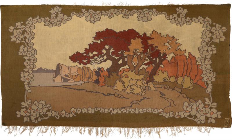 Rudolf Hammel Art Nouveau Tapestry Rug Landscape with Trees 