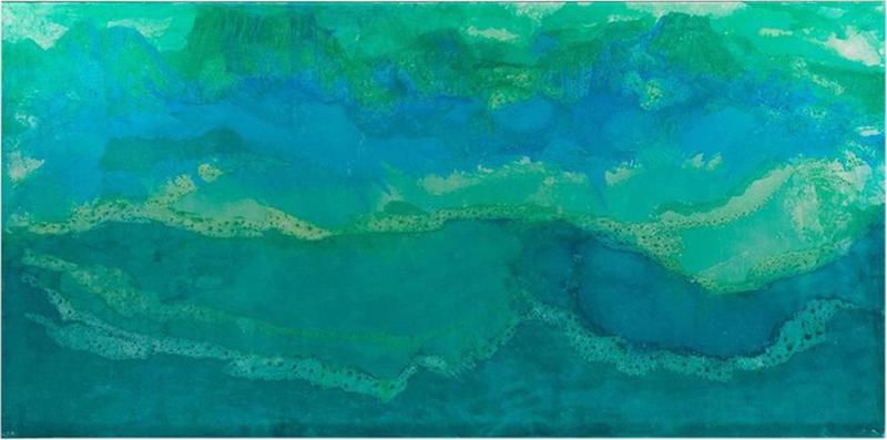 Rudolf Meerbergen Turquoise Acid Etched Artwork by R Meerbergen