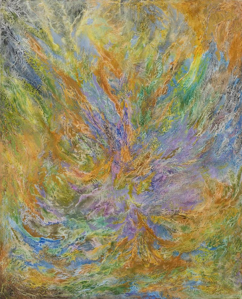 Ruggero Vanni Enchanted Garden Abstract Expressionist Painting Green Purple and Orange