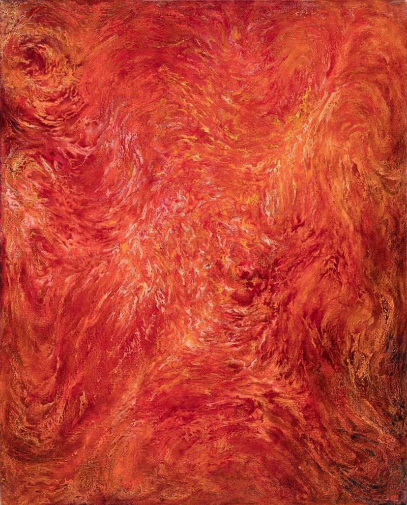 Ruggero Vanni Summer Swirls Red and Orange Abstract Gestural Oil Painting