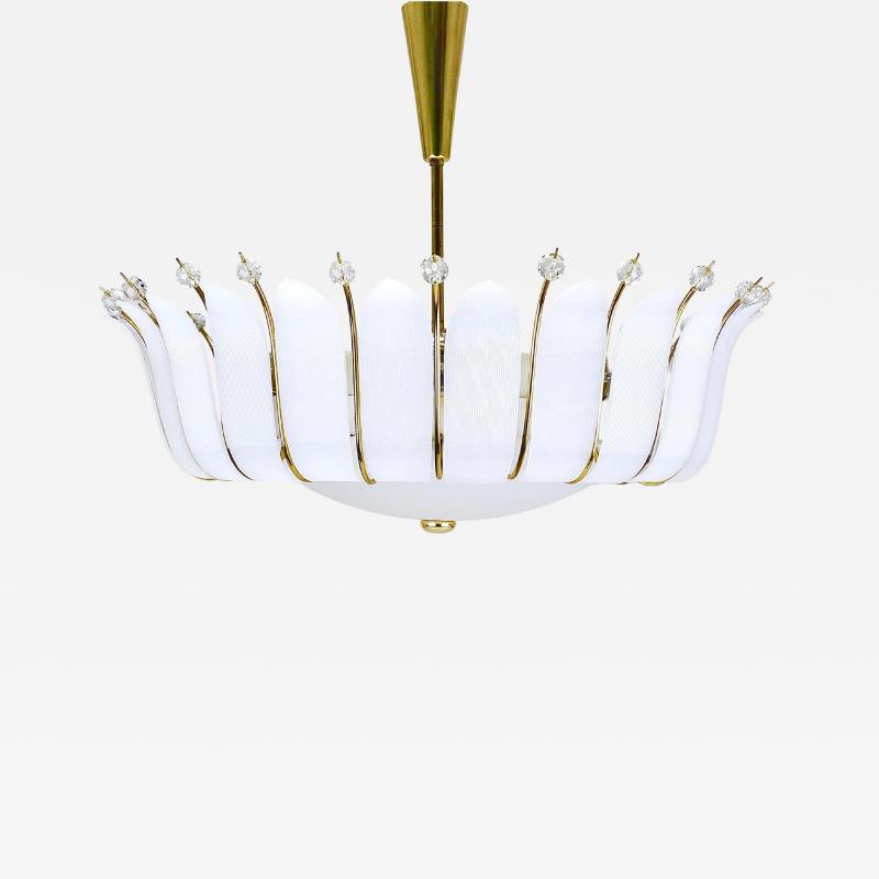 Rupert Nikoll Large Rupert Nikoll 27 MidCentury Basket Brass Leaves Chandelier Austria 1950