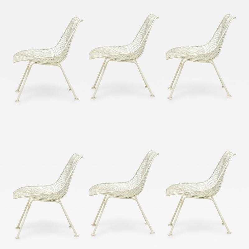 Russell Woodard Sculptura White Wrought Iron and Steel Mesh Low Dining Chairs