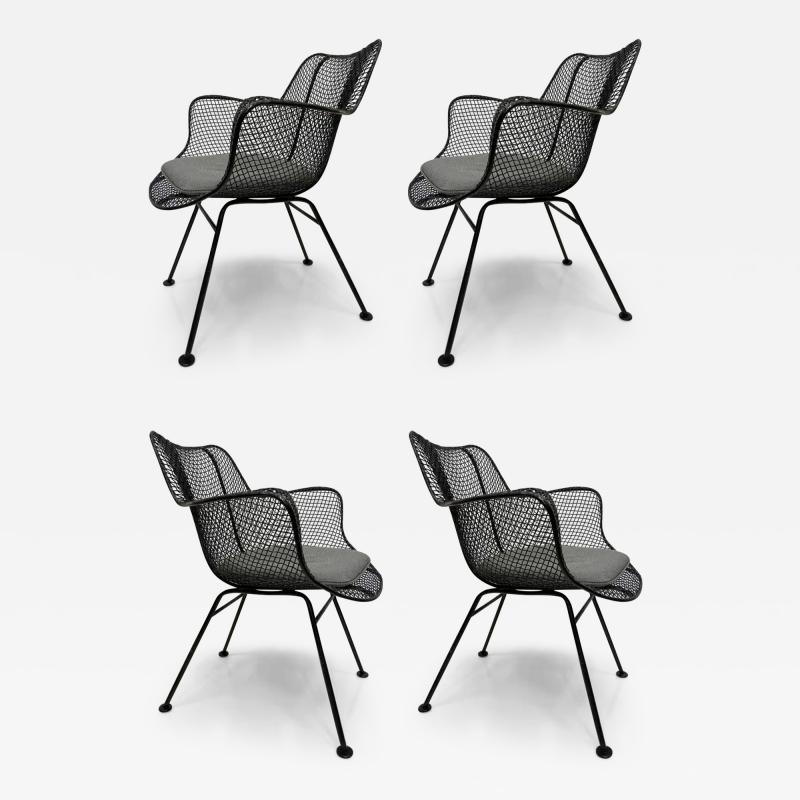 Russell Woodard Woodard Furniture 1950s Russell Woodard Black Sculptura Armchairs Set of 4