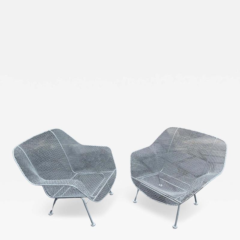 Russell Woodard Woodard Furniture Pair of Large Mid century Sculptura Iron Mesh Silver Lounge Chairs by Woodard