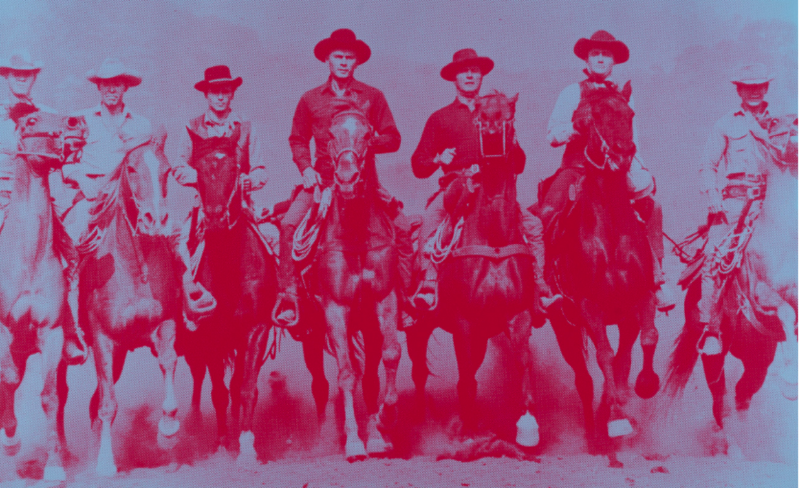 Russell Young Magnificent Seven Bronco Blue Dusty Red
