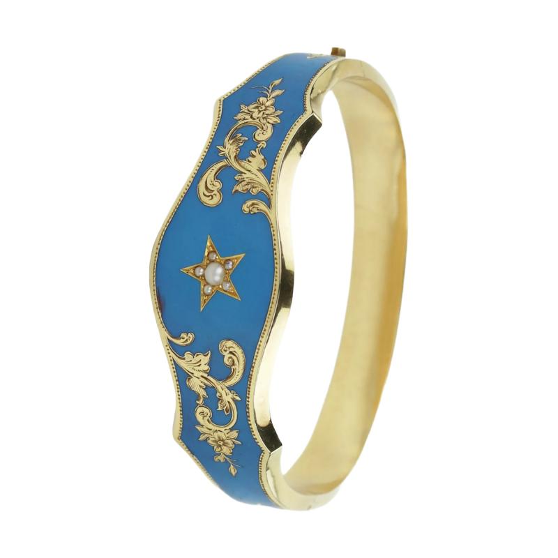 Russian Gold Bracelet With Turquoise Enamel And Pearls 19th Century