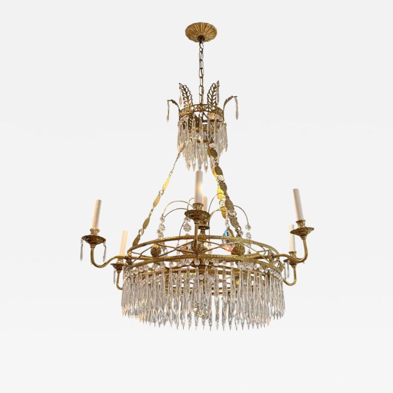 Russian Neoclassical Bronze Crystal Chandelier Italy 1950s