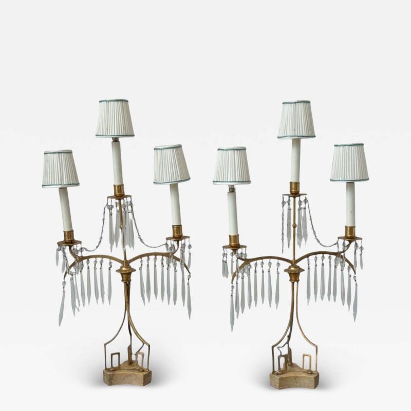 Russian Neoclassical Dore Bronze Crystal Marble Table Lamps Russia 19th c 