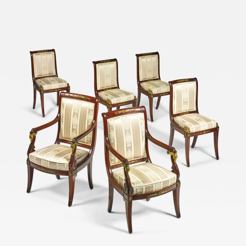 Russian Neoclassical Six Dining Chairs Mahogany Bronze Fabric Sothebys Prov