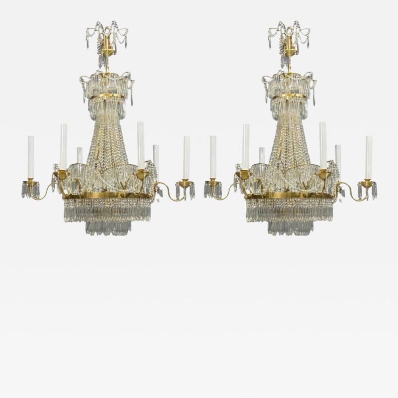 Russian Neoclassical Style Monumental Chandeliers Bronze Crystal 1960s