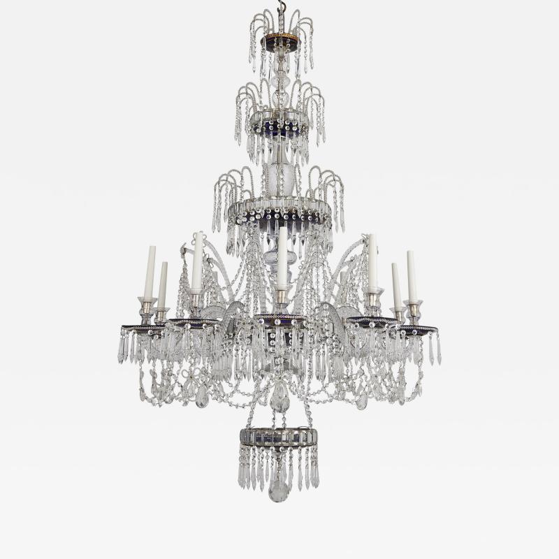 Russian Neoclassical style clear and blue cut glass chandelier