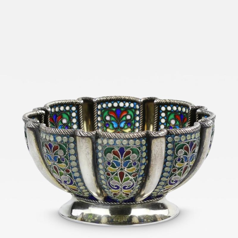 Russian Silver Bowl With Plique A Jour Enamel Khlebnikov Firm Moscow