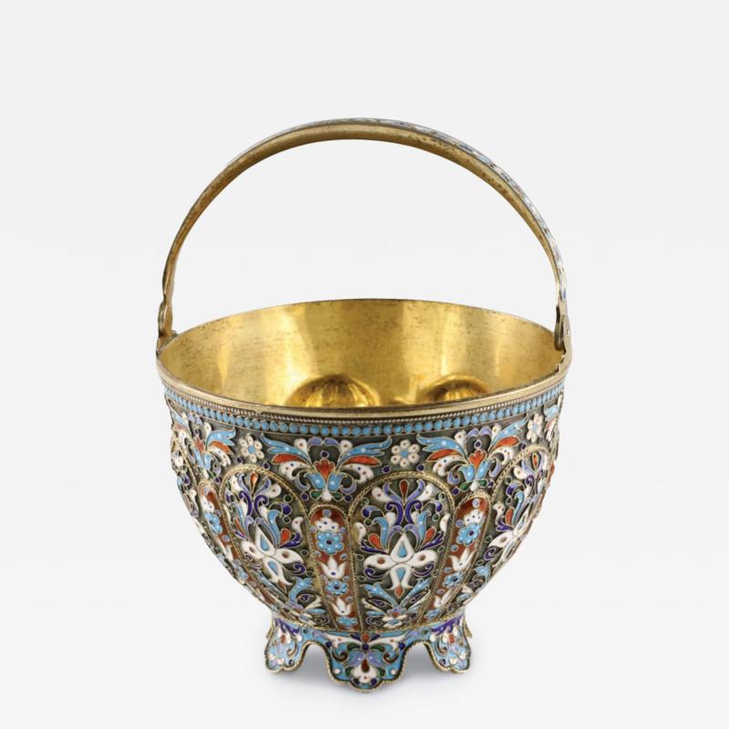 Russian Silver Sugar Bowl In Cloisonne Enamel Russia Moscow 1896 1908