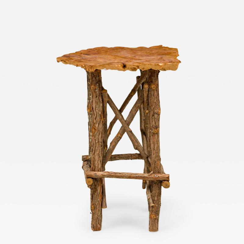 Rustic Adirondack Scalloped Petrified Wood and Branch X Base Side End Table