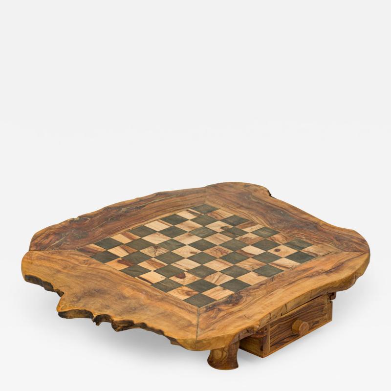 Rustic Adirondack Style Live Edge Wooden Game Board Chest