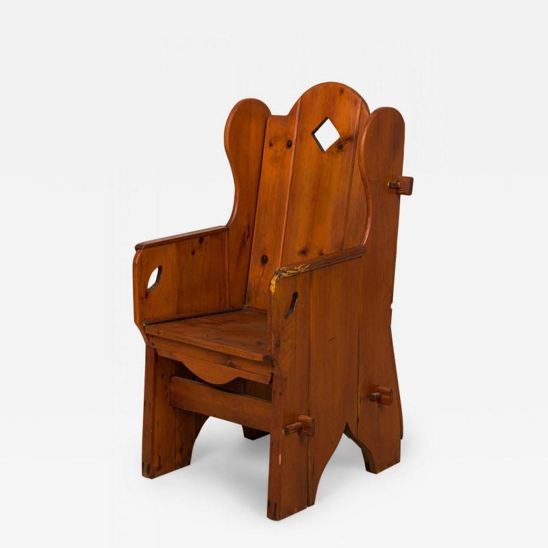 Rustic Adirondack Style Stained Pine Wing Armchair
