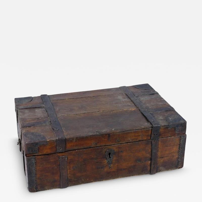 Rustic Antique Peasant Wooden Chest in Dark Brown 19th Century Finland