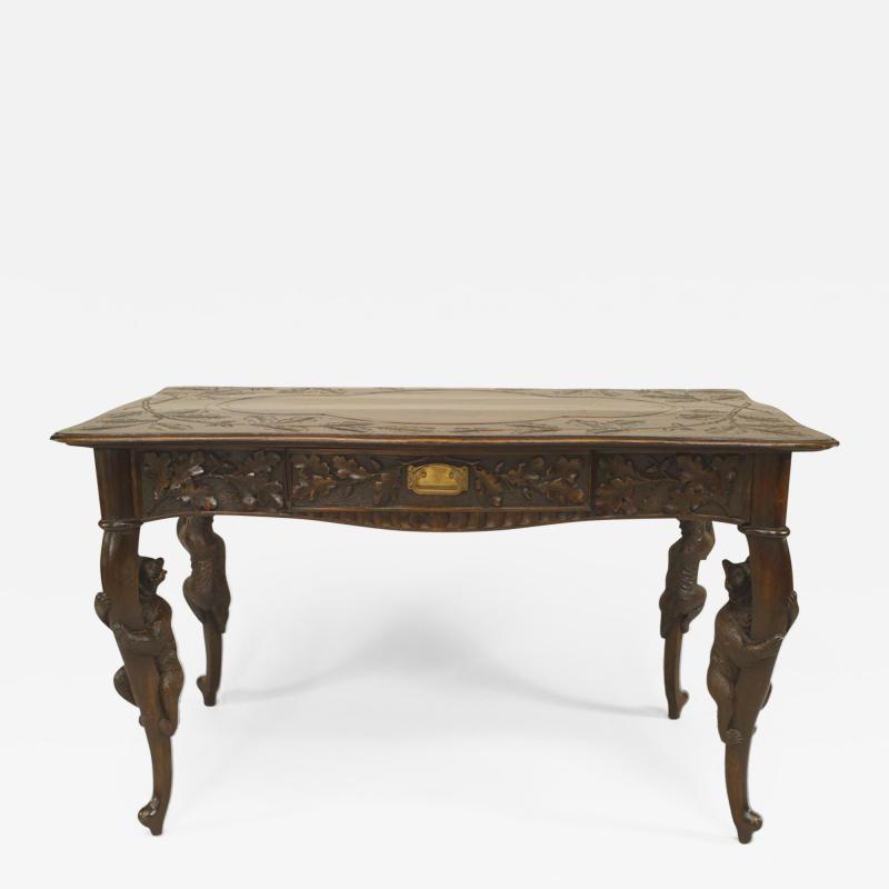 Rustic Black Forest 19th Cent Bear Carved Walnut Table Desk