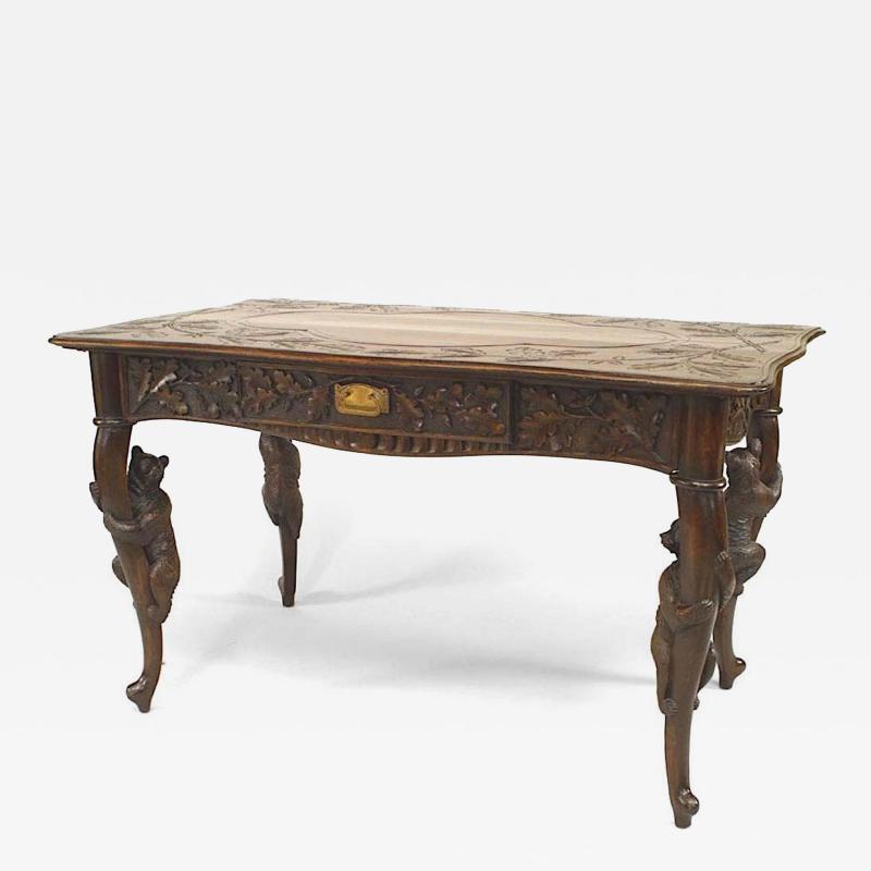 Rustic Black Forest Bear Walnut Table Desk