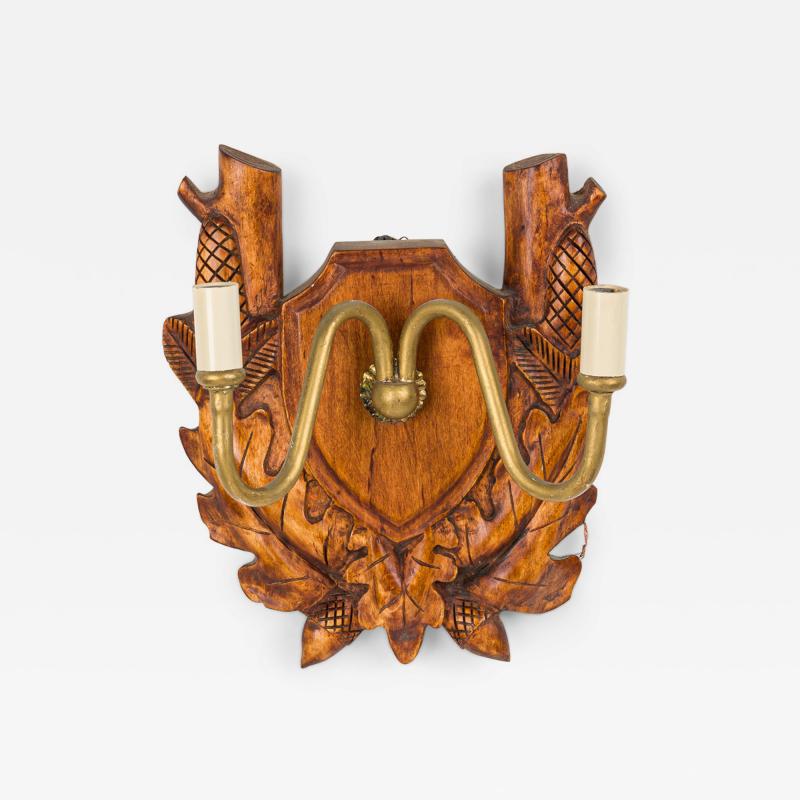 Rustic Black Forest Brass and Wood Wall Sconce