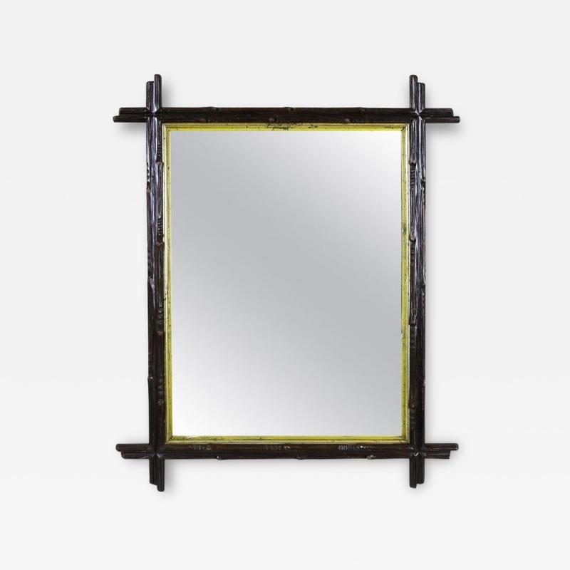 Rustic Black Forest Mirror with Gilt Inner Bar Austria circa 1880