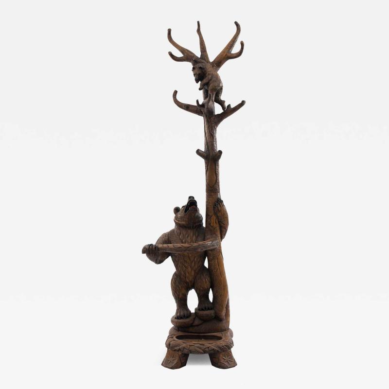 Rustic Black Forest Style Walnut Bear Hatrack