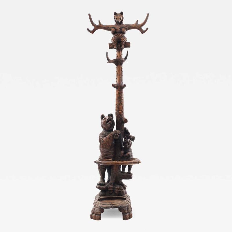 Rustic Black Forest Style Walnut Bear Hatrack