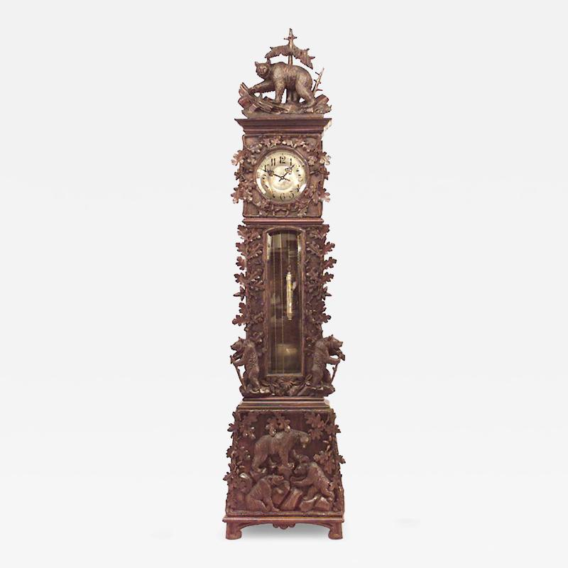Rustic Black Forest Walnut Grandfather Clock