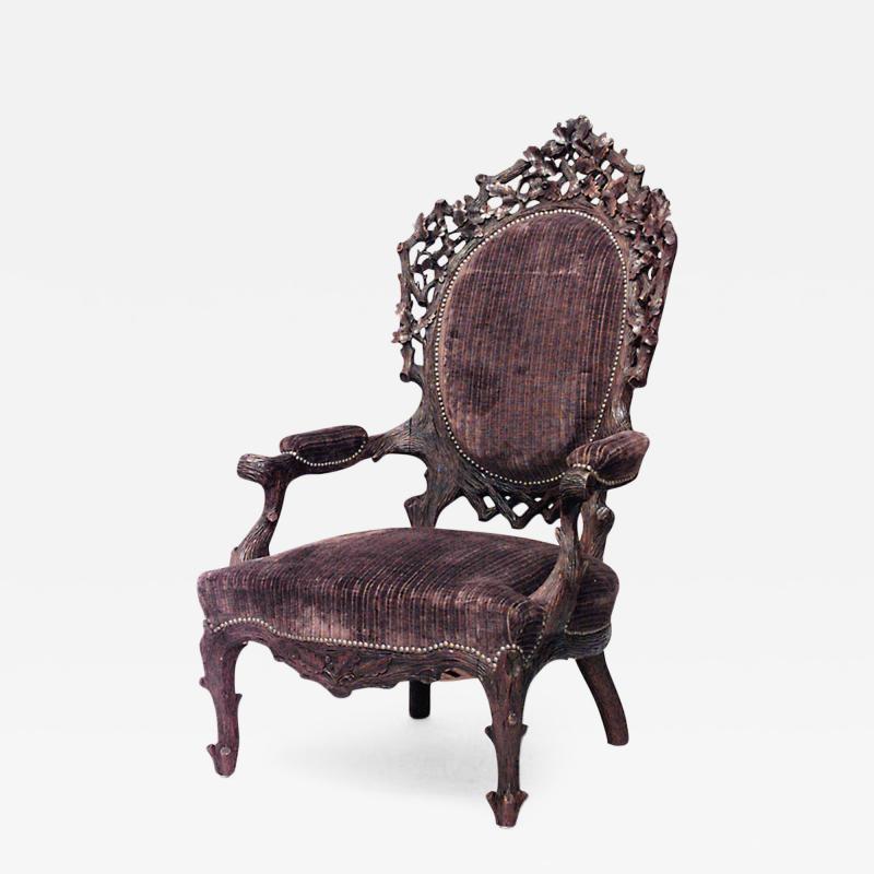 Rustic Black Forest Walnut Large Open Arm Chair