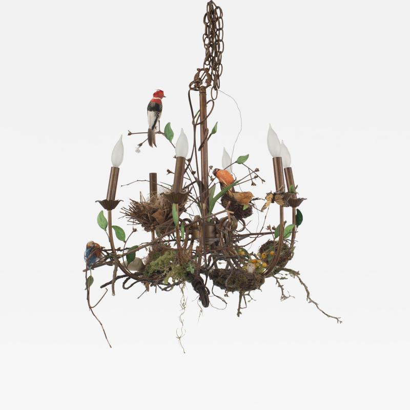 Rustic Brass Foliate Bird Chandelier