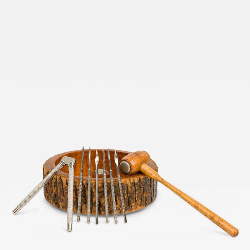 Rustic Carved Wooden Nutcracker Set with Wooden Mallet