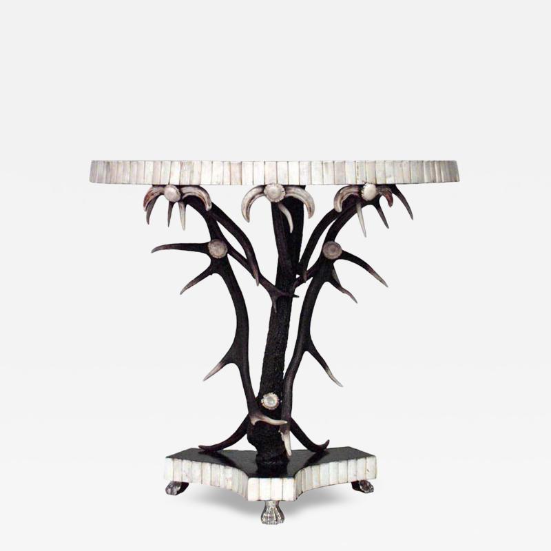 Rustic Continental Ebonized Antler Console Table