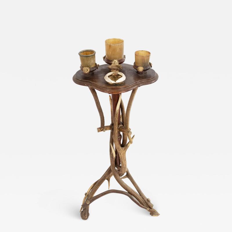 Rustic Continental Oak and Antler Smoking Stand