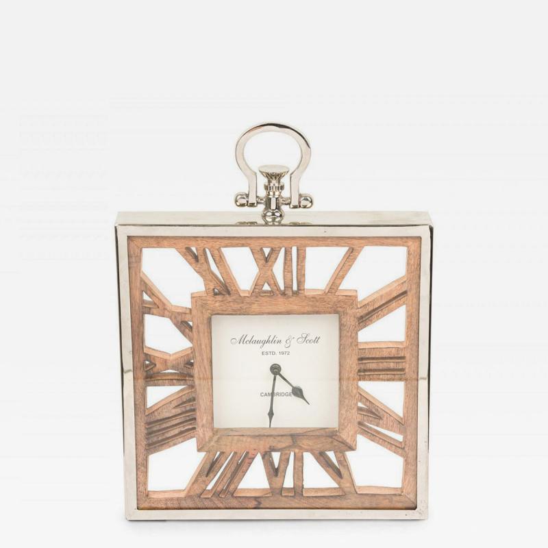 Rustic Continental Style Wooden Square Wall or Table Clock with Glass Inset