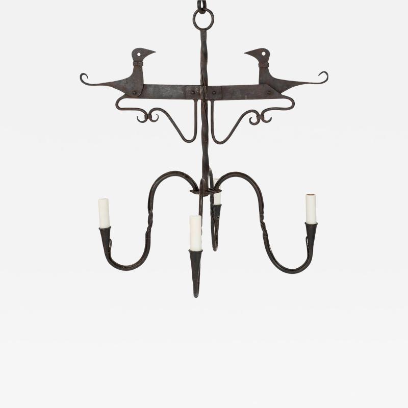 Rustic Four Arm Forged Iron Chandelier