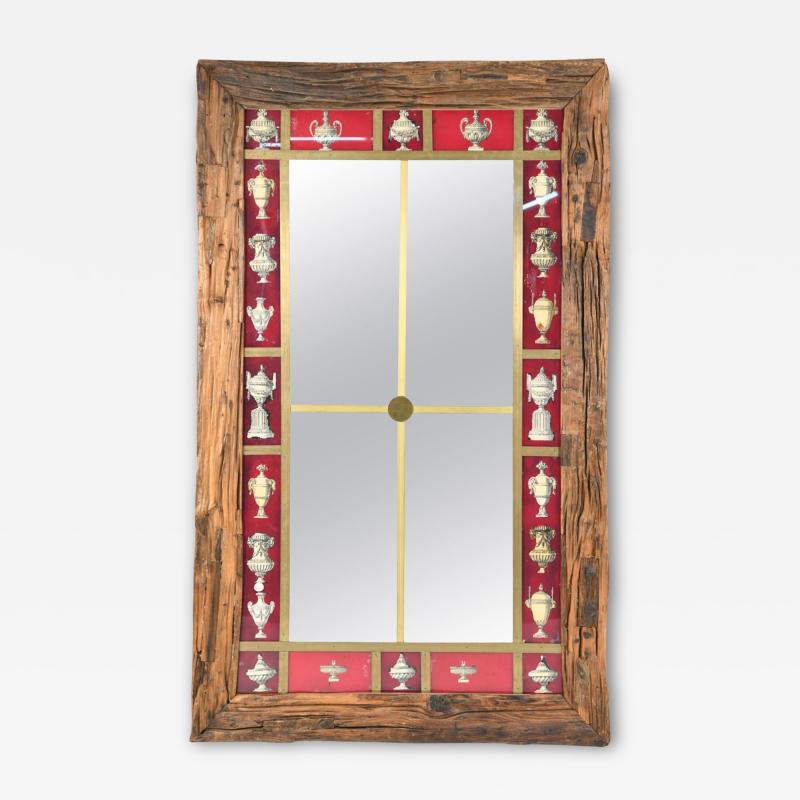 Rustic Italian Wall Mirror with Reverse Painted Classical Vases and Urns