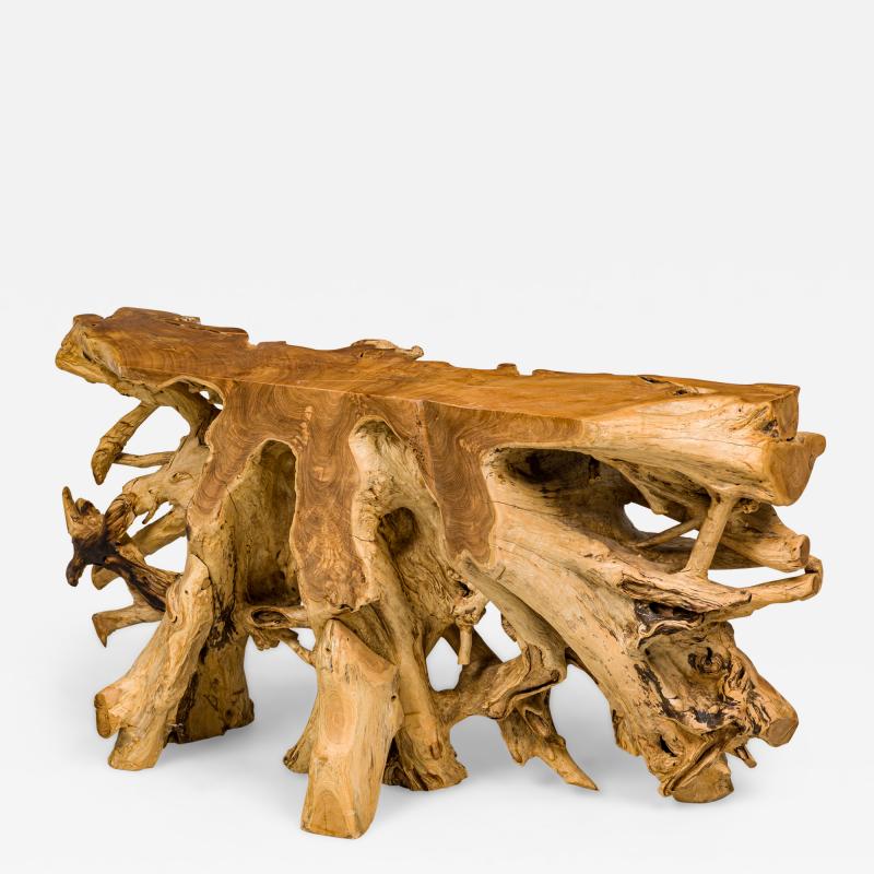 Rustic Live Edge Tree Root ConsoleTable