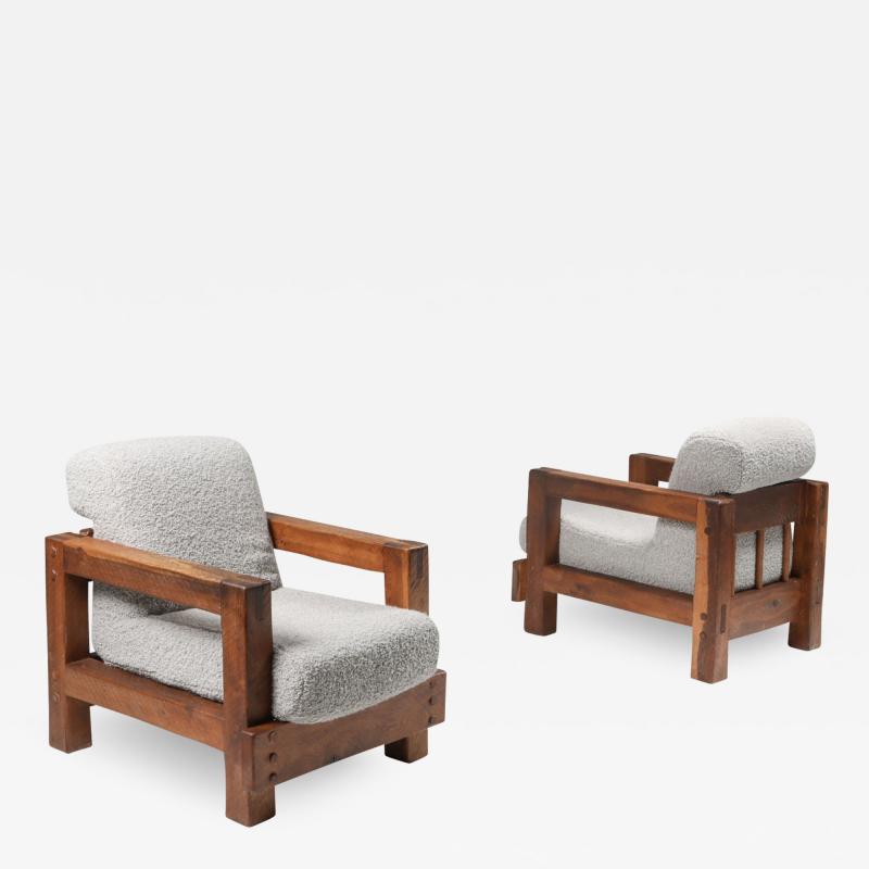 Rustic Modern Primitive Lounge Chairs in Boucl 1960s
