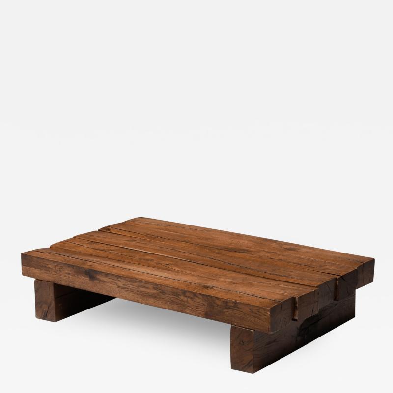 Rustic Modern Rectangular Coffee Table in Solid Oak 1960s