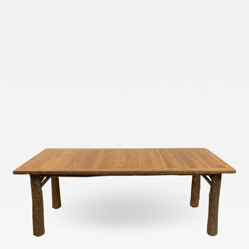 Rustic Old Hickory Dining Table with Bark Legs