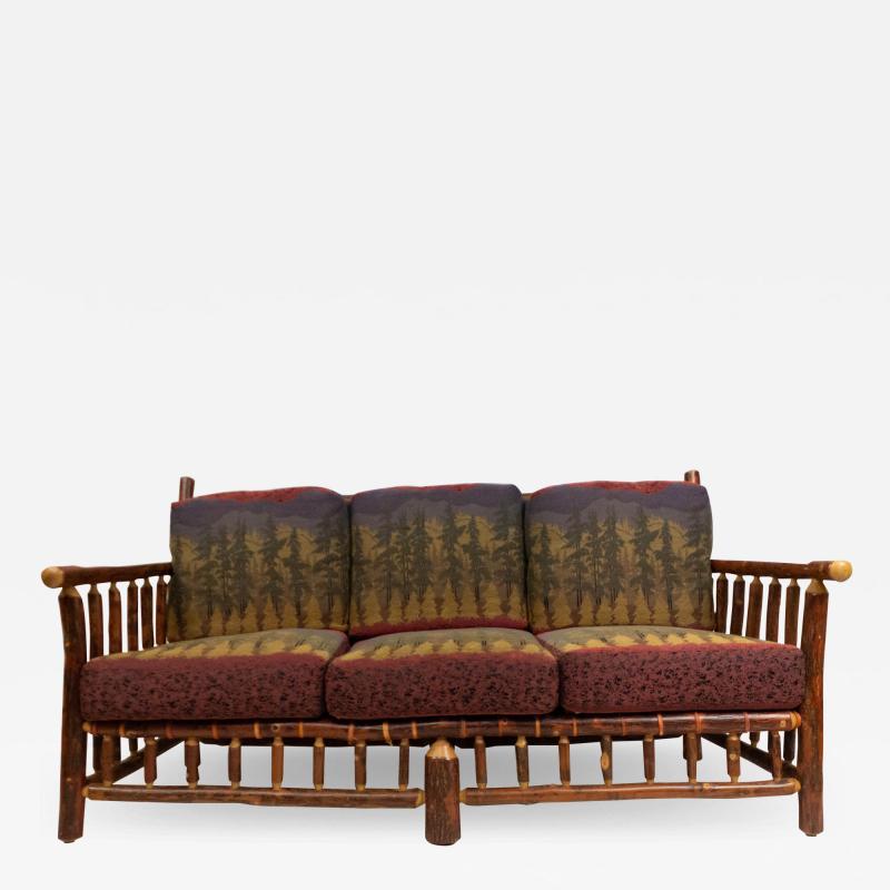 Rustic Old Hickory Sofa with Forest Print